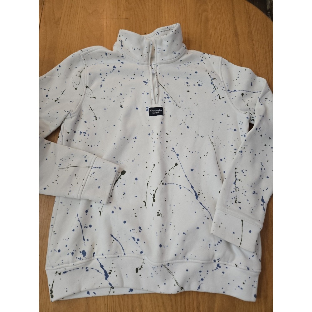 Abercrombie Kids White Splatter Paint Sweatshirt 15/16 EUC 1/4 Zip EUC